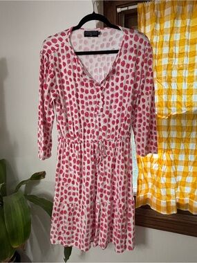 Duffield Lane Pink Dot Drawstring Midi Dress